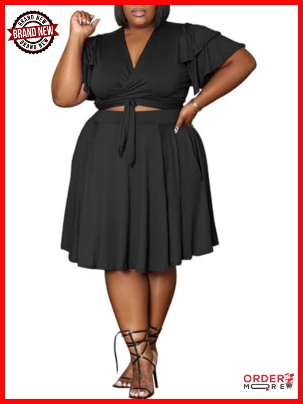 Plus Size 2 Piece Outfit Short Sleeve Crop Top and Midi Skirt Set